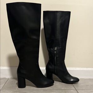 NEW Zara Black Knee-High Leather Boots, 39/ US 8
